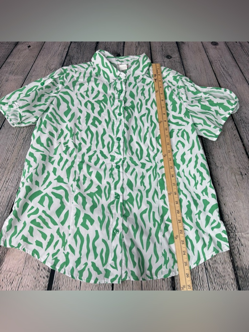 Vtg American Sweetheart Button Up Peter Pan Collared Green Zebra Print Sz Medium - Picture 4 of 9